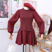 Rochie moderna de dama cu decolteu rotund si maneci lungi in mai multe culori