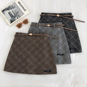 Fusta de dama eleganta in trei culori cu curea si talie inalta