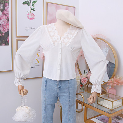 Cămașă de damă modernă din catifea cu dantelă și nasturi - mai multe culori