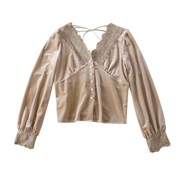 Cămașă de damă modernă din catifea cu dantelă și nasturi - mai multe culori