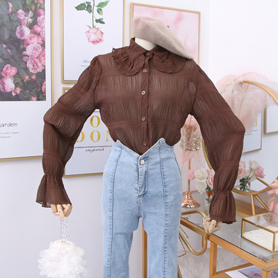 Camasa de dama model nou cu nasturi si maneca lotus in mai multe culori