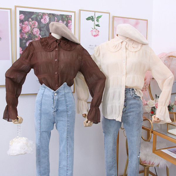 Camasa de dama model nou cu nasturi si maneca lotus in mai multe culori