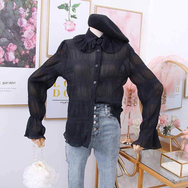 Camasa de dama model nou cu nasturi si maneca lotus in mai multe culori