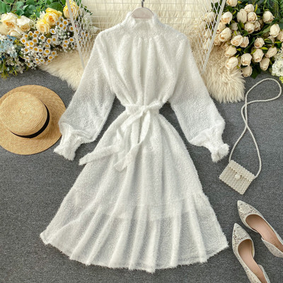 Rochie de dama cu curea si guler polo in negru, bej si alb