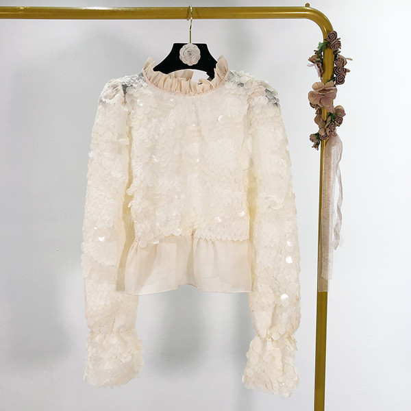 Bluză scurtă de damă modernă cu paiete și bucle