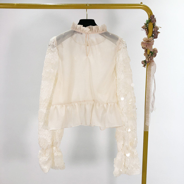 Bluză scurtă de damă modernă cu paiete și bucle