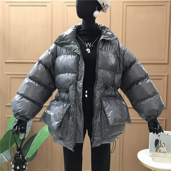 Geaca de dama de iarna model nou cu buzunare si talie elastica in negru, gri, maro si verde