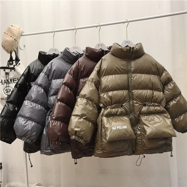 Geaca de dama de iarna model nou cu buzunare si talie elastica in negru, gri, maro si verde