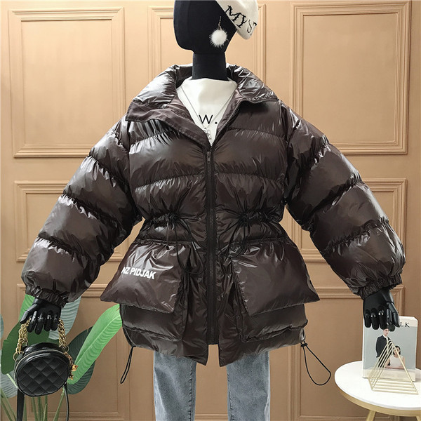 Geaca de dama de iarna model nou cu buzunare si talie elastica in negru, gri, maro si verde