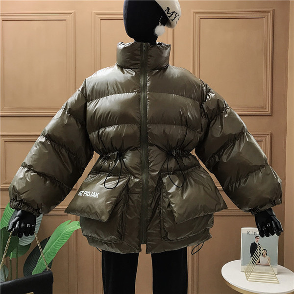 Geaca de dama de iarna model nou cu buzunare si talie elastica in negru, gri, maro si verde