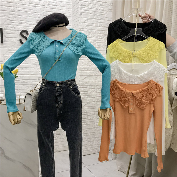 Bluza de dama moderna cu guler si nasturi din dantela in mai multe culori