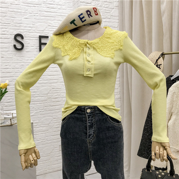 Bluza de dama moderna cu guler si nasturi din dantela in mai multe culori