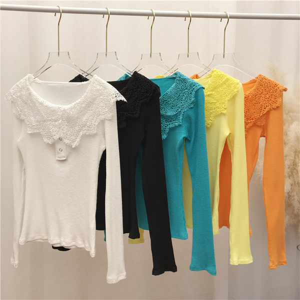 Bluza de dama moderna cu guler si nasturi din dantela in mai multe culori