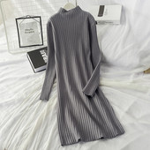 Rochie de dama de iarna larga cu model cu decolteu rotund in mai multe culori