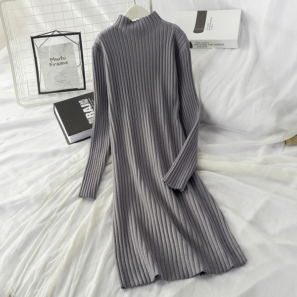 Rochie de dama de iarna larga cu model cu decolteu rotund in mai multe culori