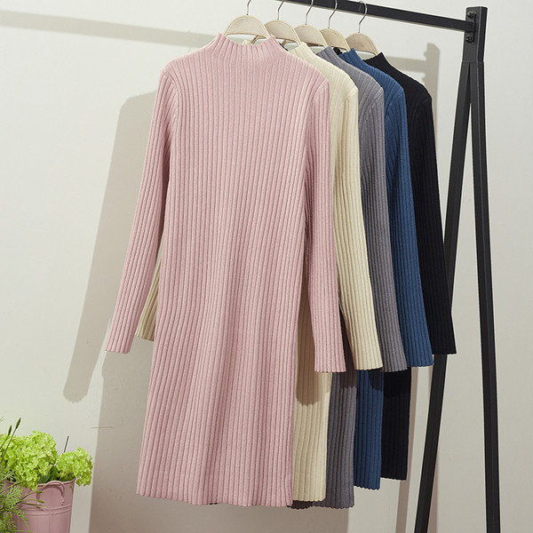 Rochie de dama de iarna larga cu model cu decolteu rotund in mai multe culori