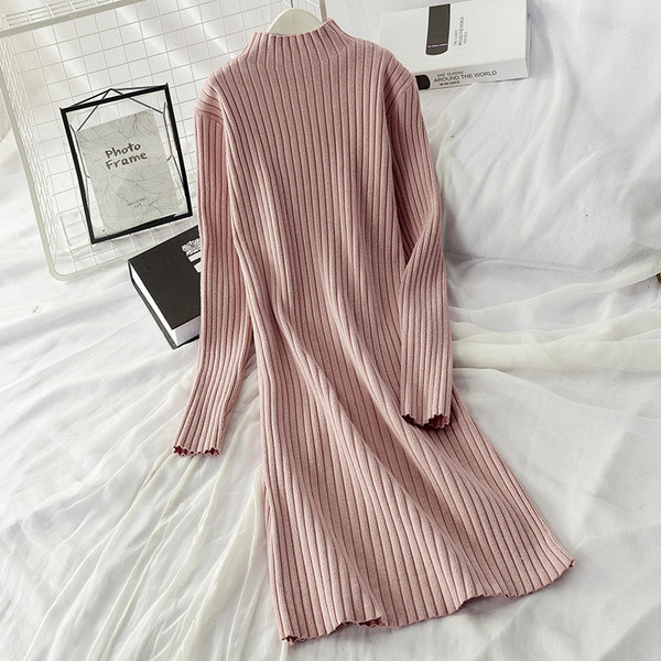 Rochie de dama de iarna larga cu model cu decolteu rotund in mai multe culori