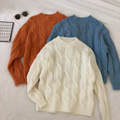 Pulover casual de dama in trei culori cu decolteu rotund si maneci lungi