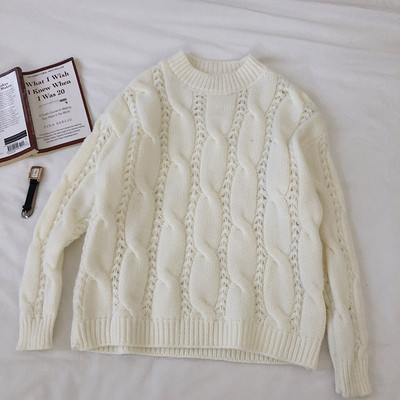 Pulover casual de dama in trei culori cu decolteu rotund si maneci lungi