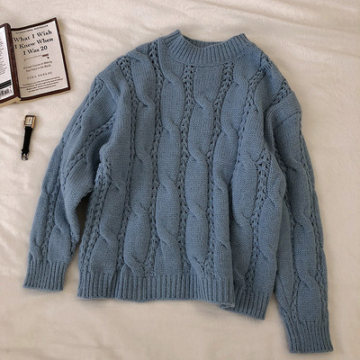 Pulover casual de dama in trei culori cu decolteu rotund si maneci lungi