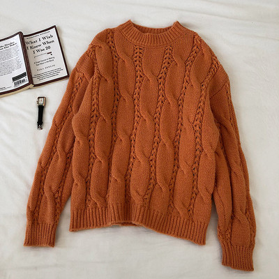 Pulover casual de dama in trei culori cu decolteu rotund si maneci lungi