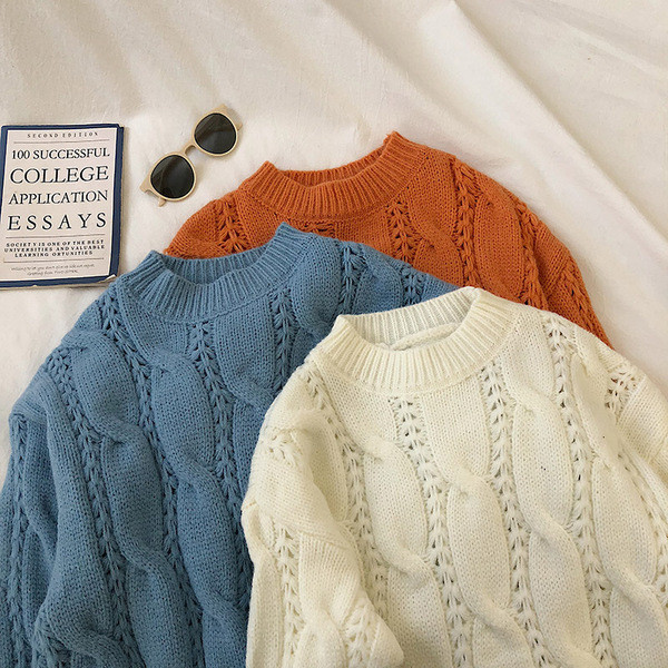 Pulover casual de dama in trei culori cu decolteu rotund si maneci lungi