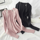 Bluză de iarnă de damă din catifea cu fermoare în negru și roz