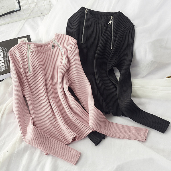 Bluză de iarnă de damă din catifea cu fermoare în negru și roz