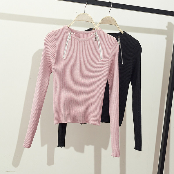 Bluză de iarnă de damă din catifea cu fermoare în negru și roz