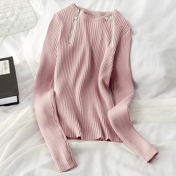 Bluză de iarnă de damă din catifea cu fermoare în negru și roz