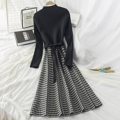 Rochie de dama de toamna-iarna cu maneci lungi in negru si albastru