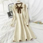 Rochie de iarna de dama croita cu panglica la guler