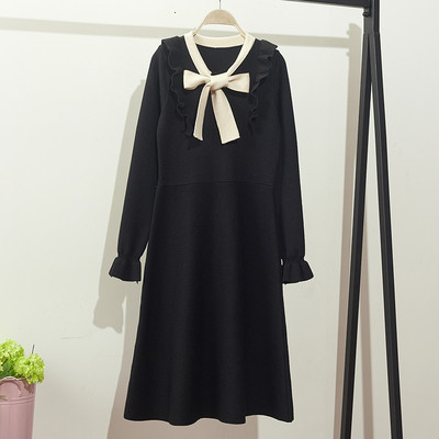 Rochie de iarna de dama croita cu panglica la guler