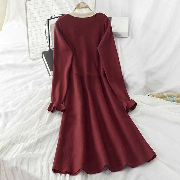 Rochie de iarna de dama croita cu panglica la guler