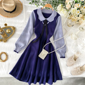 Rochie de iarna de dama moderna tricotata cu guler