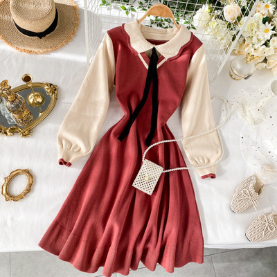 Rochie de iarna de dama moderna tricotata cu guler