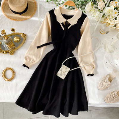 Rochie de iarna de dama moderna tricotata cu guler