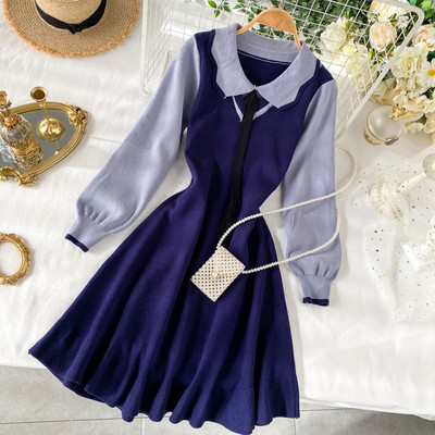 Rochie de iarna de dama moderna tricotata cu guler