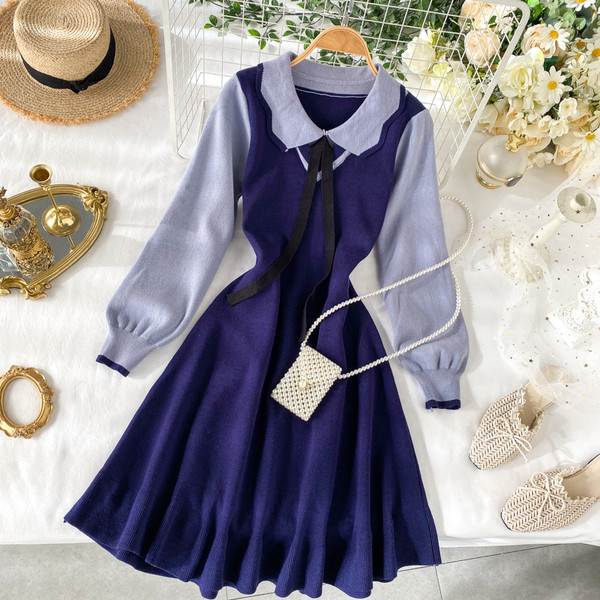 Rochie de iarna de dama moderna tricotata cu guler