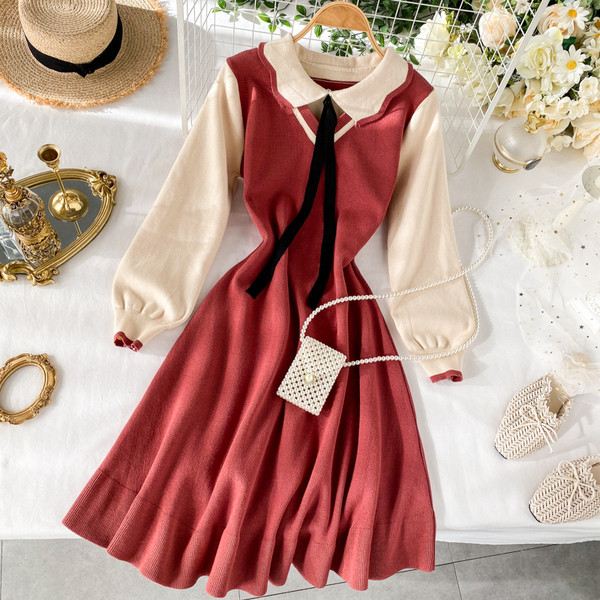 Rochie de iarna de dama moderna tricotata cu guler