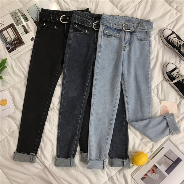 Blugi de dama moderni Model slim cu curea si buzunare