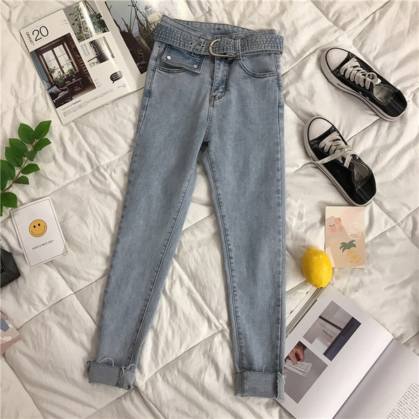 Blugi de dama moderni Model slim cu curea si buzunare