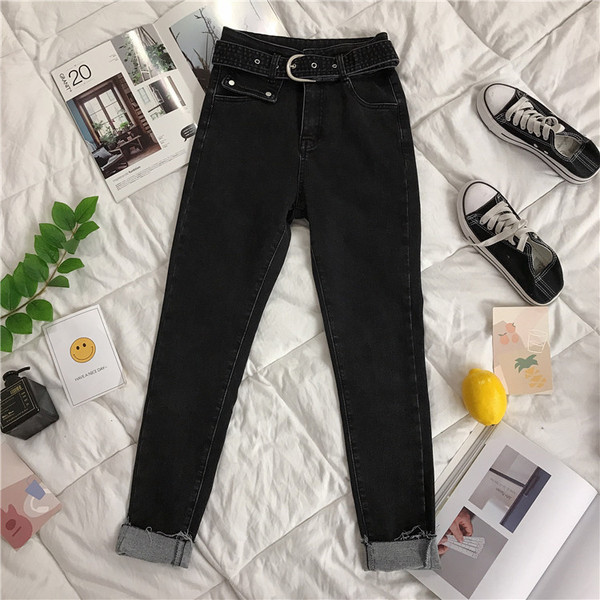 Blugi de dama moderni Model slim cu curea si buzunare