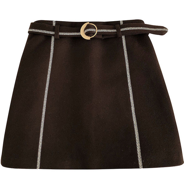 Fusta eleganta de dama in negru si maro cu curea