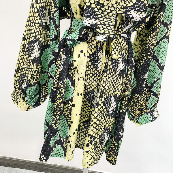 Cămașă lungă și largă cu imprimeu animal și guler clasic