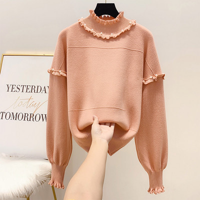 Pulover de dama cu decor sidefat si guler jos