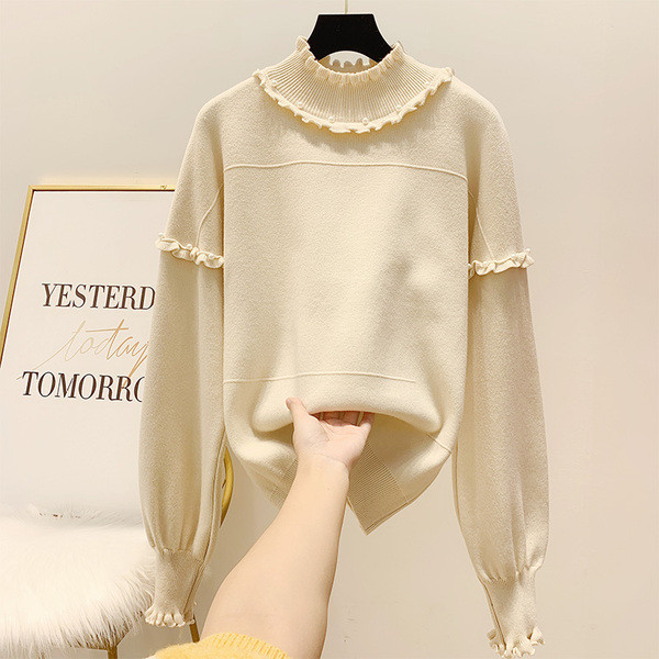 Pulover de dama cu decor sidefat si guler jos