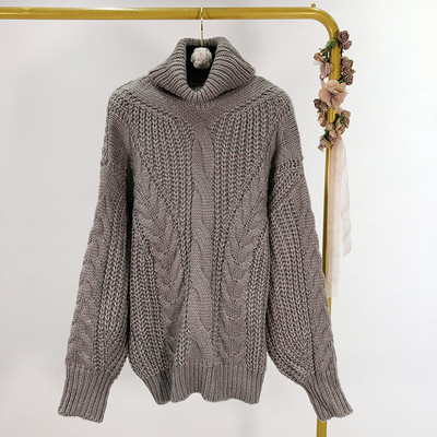 Pulover lung de iarnă cu guler polo în gri și negru