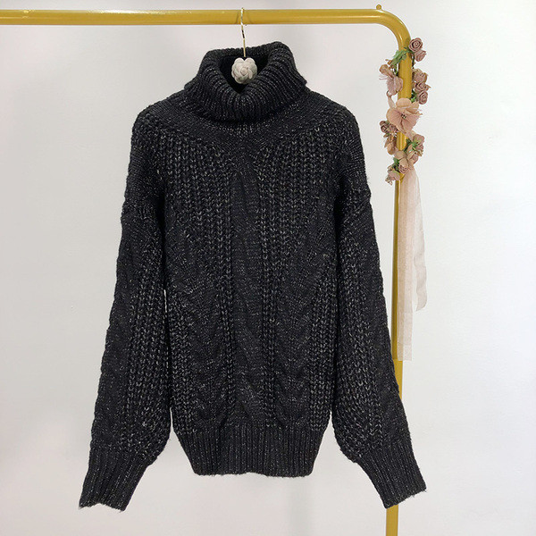 Pulover lung de iarnă cu guler polo în gri și negru