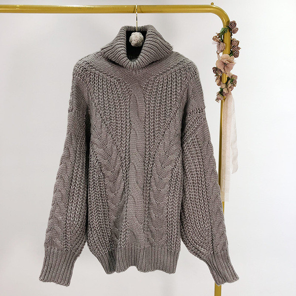 Pulover lung de iarnă cu guler polo în gri și negru